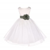 Ivory/Sage Satin Bodice Organza Skirt Flower Girl Dress 841S