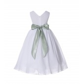 White/Sage V-Neck Yoryu Chiffon Flower Girl Dress Bridesmaid 503F