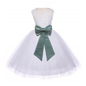 Ivory/Sage Floral Lace Bodice Tulle Flower Girl Dress Bridesmaid 153T