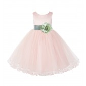 Blush Pink / Sage Tulle Rattail Edge Flower Girl Dress Pageant Recital 829S