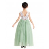 Sage Green Backless V-Back Lace A-Line Flower Girl Dress 207