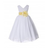 White/Sunbeam V-Neck Yoryu Chiffon Flower Girl Dress Bridesmaid 503F