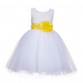 White/Sunbeam Lace Embroidery Tulle Flower Girl Dress Wedding 118