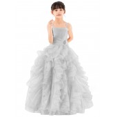 Silver Ruffle Organza Overlay Flower Girl Dress Seq5