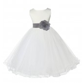 Ivory/Silver Tulle Rattail Edge Flower Girl Dress Pageant Recital 829T