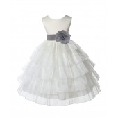 Ivory/Silver Satin Shimmering Organza Flower Girl Dress Pageant 308T