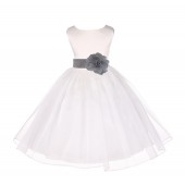 Ivory/Silver Satin Bodice Organza Skirt Flower Girl Dress 841S