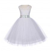 Ivory Floral Lace Bodice Tulle Silver Sequin Flower Girl Dress 153mh