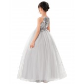 Silver Halter Neck Tulle Flower Girl Dress Seq4