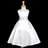 White/Silver A-Line Satin Flower Girl Dress Wedding Bridal 821S