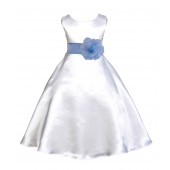 White/Sky A-Line Satin Flower Girl Dress Wedding Bridal 821T
