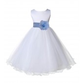 White/Sky Tulle Rattail Edge Flower Girl Dress Wedding Bridal 829S