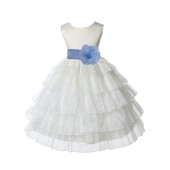 Ivory/Sky Satin Shimmering Organza Flower Girl Dress Wedding 308S