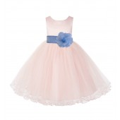 Blush Pink / Sky Tulle Rattail Edge Flower Girl Dress Pageant Recital 829S