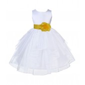 White/Sunbeam Satin Shimmering Organza Flower Girl Dress Wedding 4613T
