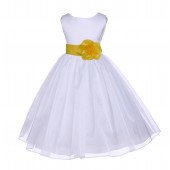 White/Sunbeam Satin Bodice Organza Skirt Flower Girl Dress 841T