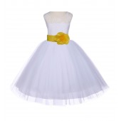 White/Sunbeam Floral Lace Bodice Tulle Flower Girl Dress Wedding 153T