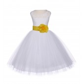 Ivory/Sunbeam Floral Lace Bodice Tulle Flower Girl Dress Bridesmaid 153S