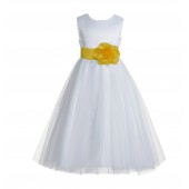 White / Sunbeam V-Back Lace Edge Flower Girl Dress 183T