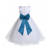 White/Turquoise Tulle Rattail Edge Flower Girl Dress Wedding Bridesmaid 829T