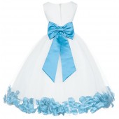 Ivory/Turquoise Tulle Rose Petals Flower Girl Dress Pageant 302T