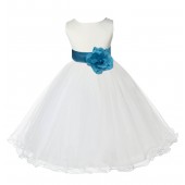 Ivory/Turquoise Tulle Rattail Edge Flower Girl Dress Pageant Recital 829S