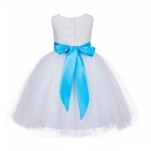 Ivory/Turquoise Lace Embroidery Tulle Flower Girl Dress Pageant 118