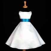 White/Turquoise A-Line Satin Flower Girl Dress Wedding Bridal 821S
