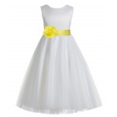Ivory / Lemon Lime V-Back Lace Edge Flower Girl Dress 183T