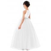 White Halter Neck Tulle Flower Girl Dress Seq4