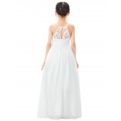 White Lace Halter Flower Girl Dress Lace Back Dress 332
