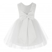 White Backless Lace Flower Girl Dress V-Back 206T