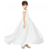 White Lace Flower Girl Dress Illusion Lace Dress Cap Sleeves L246