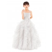 White Ruffle Organza Overlay Flower Girl Dress Seq5