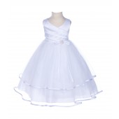 White Rhinestones Ruffle V-Neck Tulle Flower Girl Dress J115R
