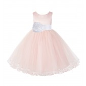 Blush Pink / White Tulle Rattail Edge Flower Girl Dress Pageant Recital 829S