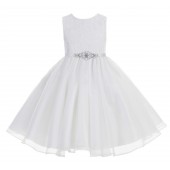 White Lace Organza Flower Girl Dress 186