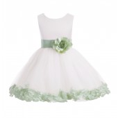 Ivory/ Sage Rose Petals Tulle Flower Girl Dress Pageant 305T