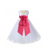 V-Neck Tulle White/Watermelon Flower Girl Dress Wedding Pageant 108