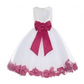 White / Watermelon Floral Lace Heart Cutout Flower Girl Dress with Petals 185T