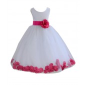 White/Watermelon Tulle Rose Petals Flower Girl Dress Ceremonial 302a