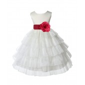 Ivory/Watermelon Satin Shimmering Organza Flower Girl Dress Pageant 308T