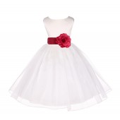Ivory/Watermelon Satin Bodice Organza Skirt Flower Girl Dress 841S