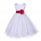 White/Watermelon Satin Bodice Organza Skirt Flower Girl Dress 841T