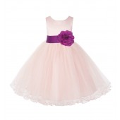 Blush Pink /Raspberry Tulle Rattail Edge Flower Girl Dress Pageant Recital 829S
