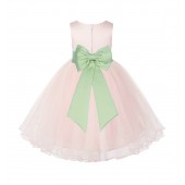 Blush PInk / Apple Green Tulle Rattail Edge Flower Girl Dress Wedding Bridesmaid 829T