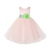 Blush Pink / Apple green Tulle Rattail Edge Flower Girl Dress Pageant Recital 829S