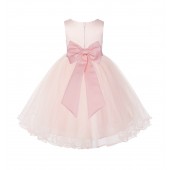 Blush PInk / Peach Tulle Rattail Edge Flower Girl Dress Wedding Bridesmaid 829T