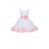White/Peach Rose Petals Tulle Flower Girl Dress Wedding 305T