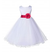 White/Cherry Tulle Rattail Edge Flower Girl Dress Wedding Bridal 829S